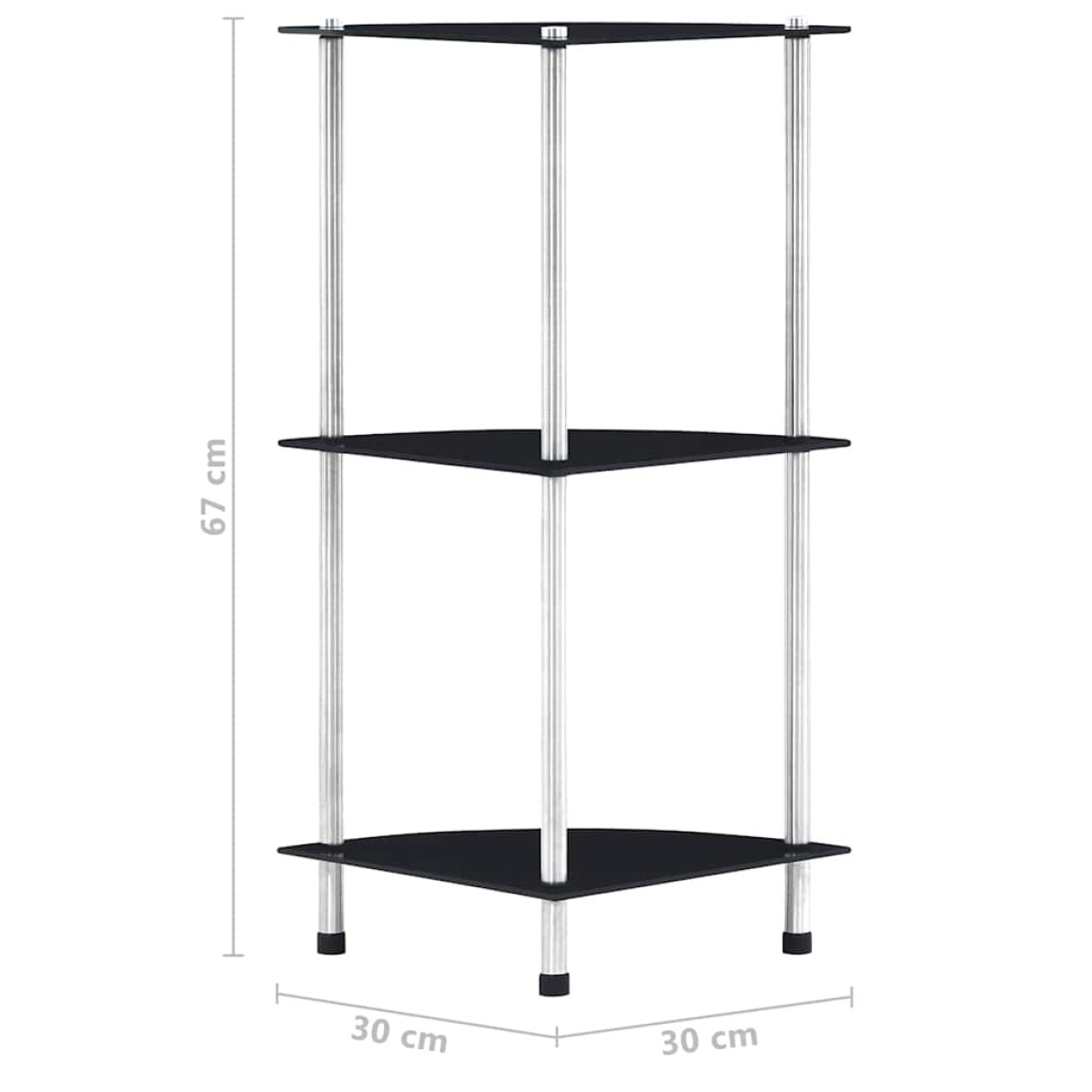 vidaXL Ράφι Διαφανές 3 Επιπέδων Μαύρο 30 x 30 x 67 εκ από Ψημένο Γυαλί