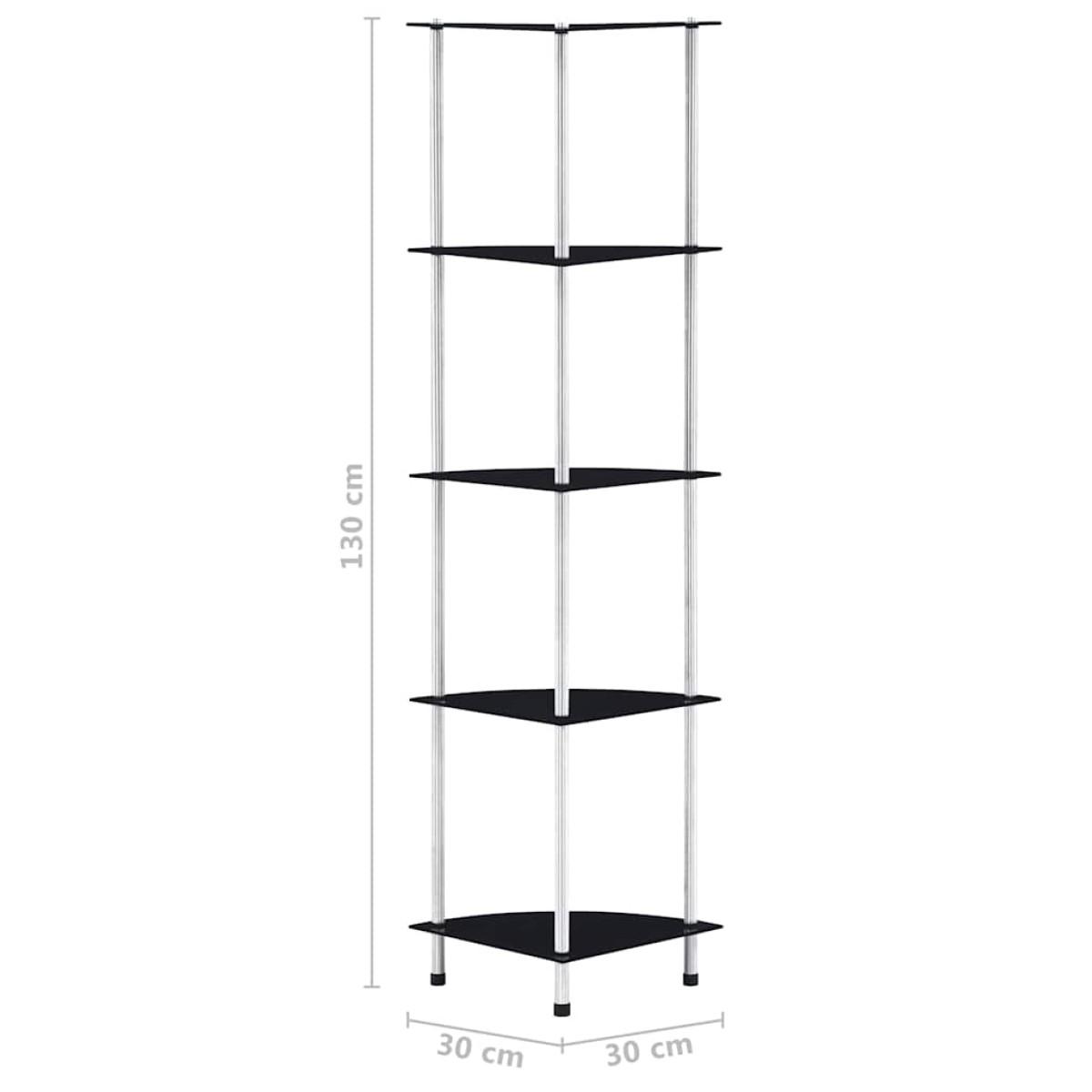 vidaXL Ράφι Διαφανές 5 Επιπέδων Μαύρο 30 x 30 x 130 εκ. Ψημένο Γυαλί