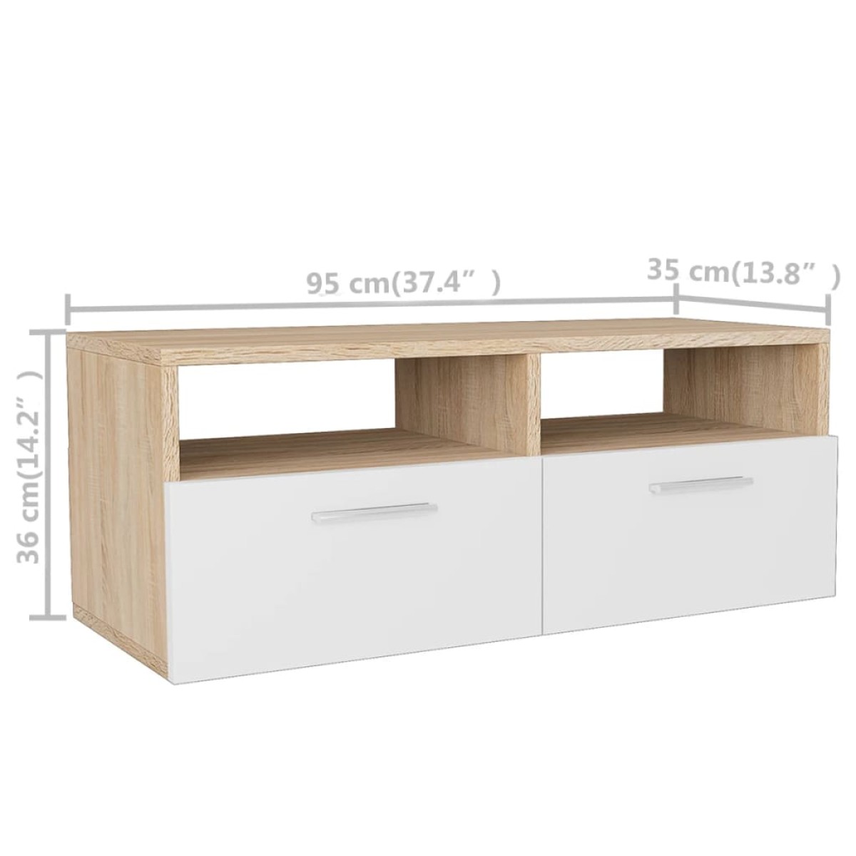vidaXL Έπιπλα Τηλεόρασης 2 τεμ. Δρυς / Λευκό 95x35x36 εκ. Μοριοσανίδα