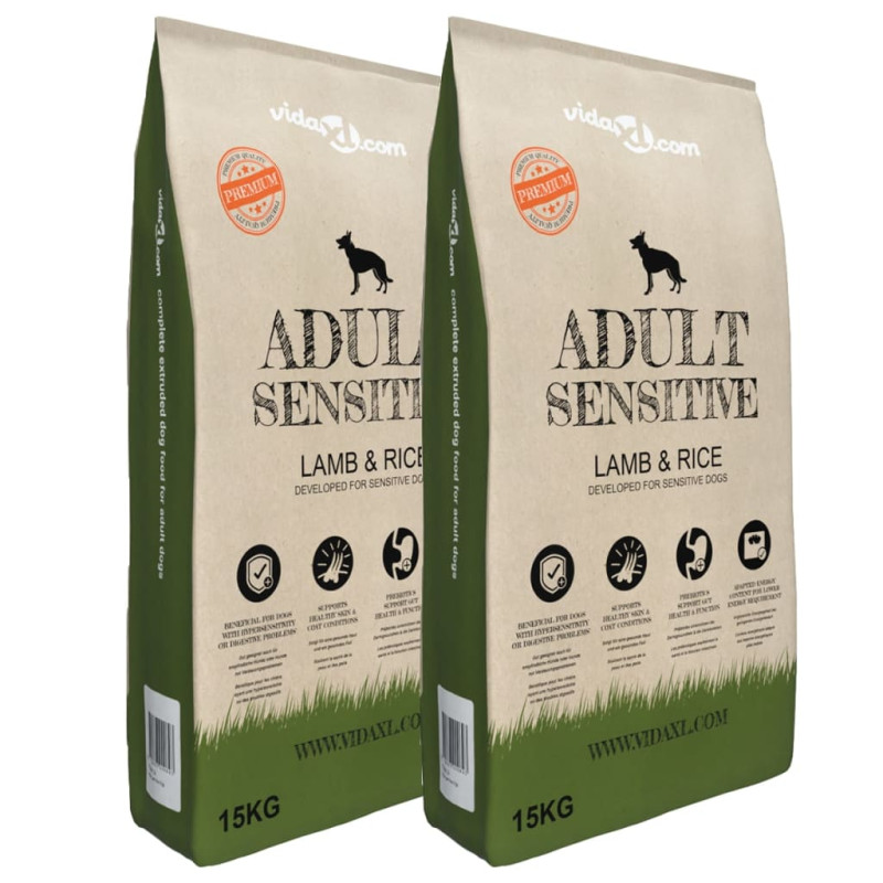 vidaXL Ξηρά Τροφή Σκύλων Premium Adult Sensitive Lamb & Rice (2 x 15 κ.)