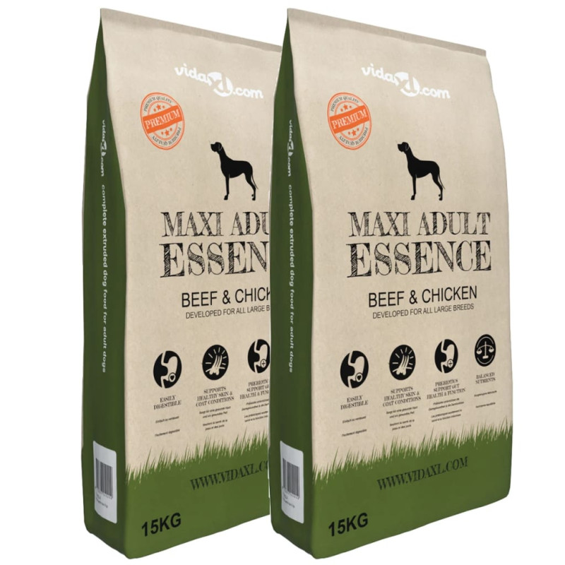 vidaXL Ξηρά Τροφή Σκύλων Premium Maxi Adult Essence Beef & Chicken (2 x 15 κ.)