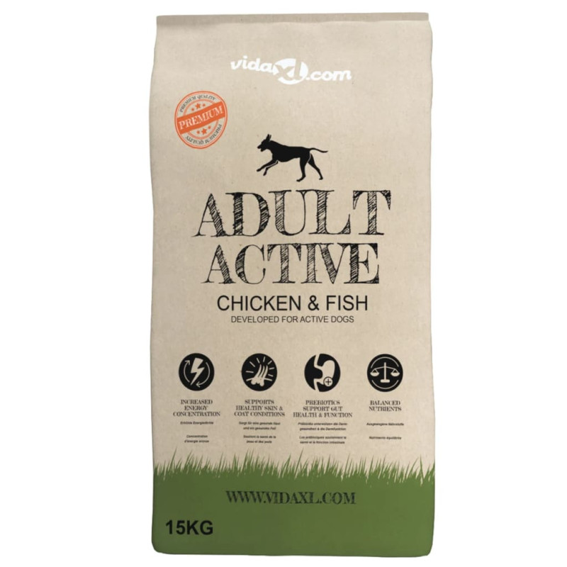 vidaXL Ξηρά Τροφή Σκύλων Premium Adult Active Chicken & Fish (2 x 15 κ.)