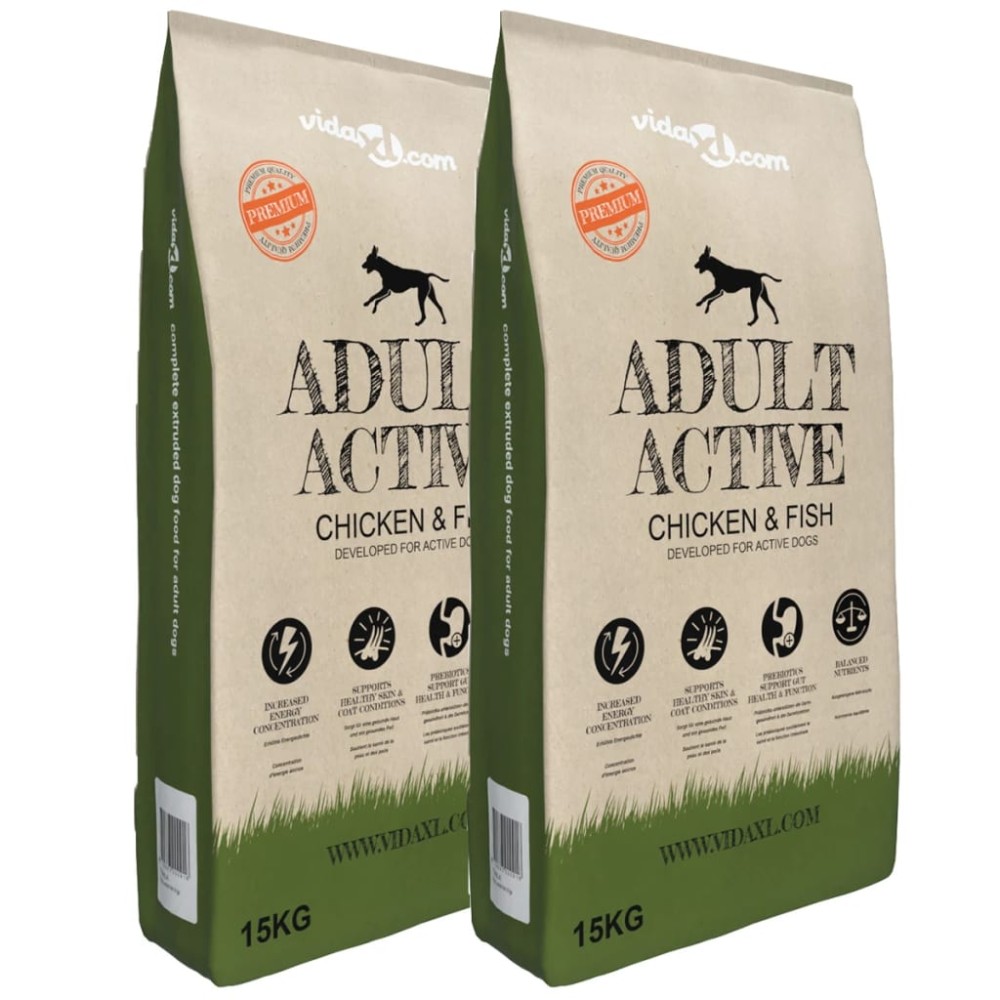 vidaXL Ξηρά Τροφή Σκύλων Premium Adult Active Chicken & Fish 2τεμ 30 κ