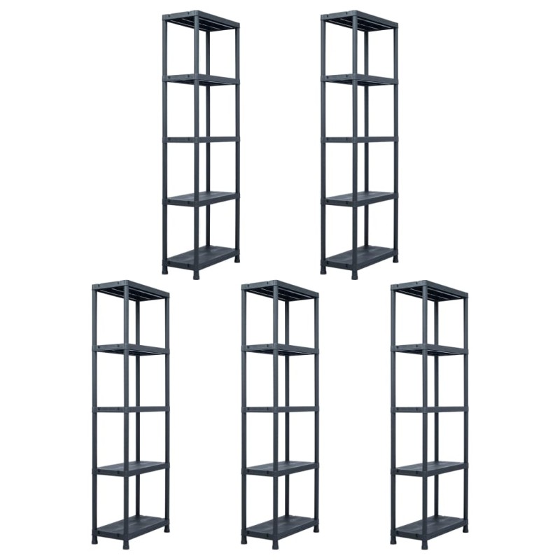 vidaXL Ραφιέρες 5 τεμ. Μαύρες 125 κ. 60 x 30 x 180 εκ. Πλαστικές