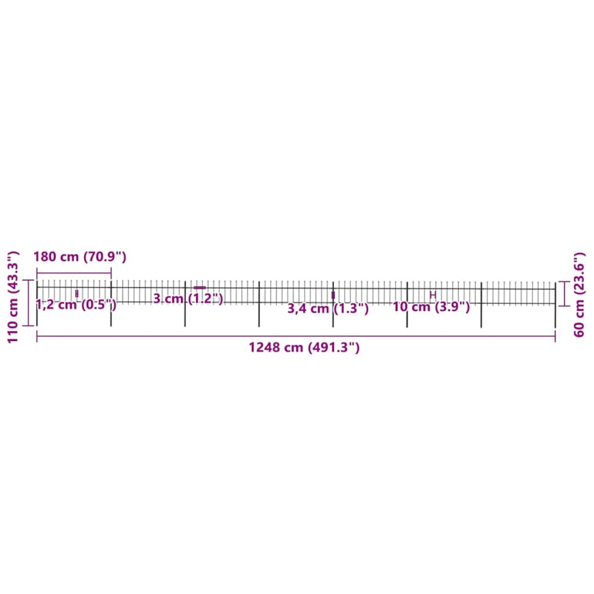 vidaXL Κάγκελα Περίφραξης με Λόγχες Μαύρα 11,9 x 0,6 μ. από Χάλυβα