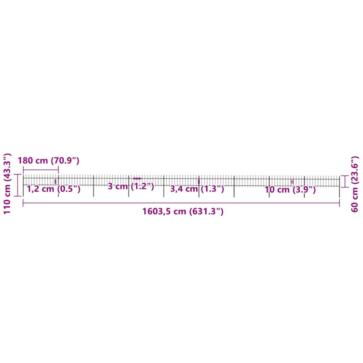 vidaXL Κάγκελα Περίφραξης με Λόγχες Μαύρα 15,3 x 0,6 μ. από Χάλυβα