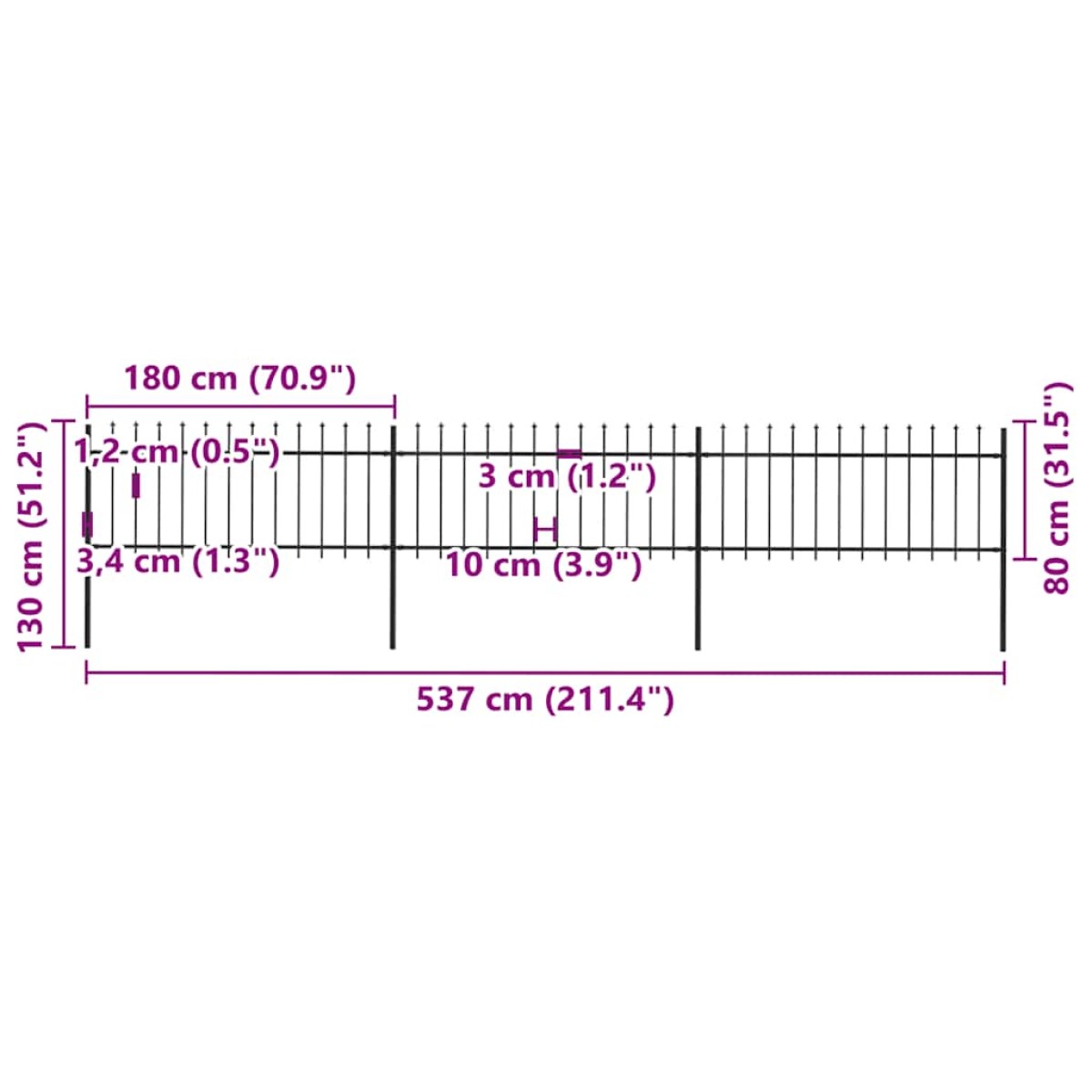 vidaXL Κάγκελα Περίφραξης με Λόγχες Μαύρα 5,1 x 0,8 μ. από Χάλυβα