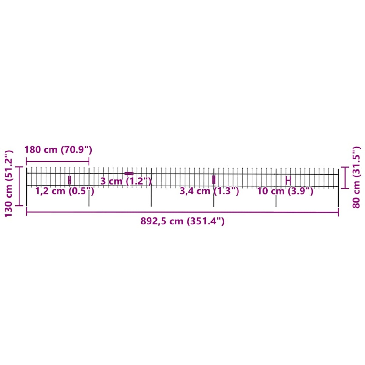 vidaXL Κάγκελα Περίφραξης με Λόγχες Μαύρα 8,5 x 0,8 μ. από Χάλυβα