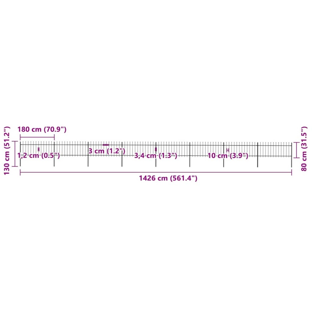 vidaXL Κάγκελα Περίφραξης με Λόγχες Μαύρα 13,6 x 0,8 μ. από Χάλυβα