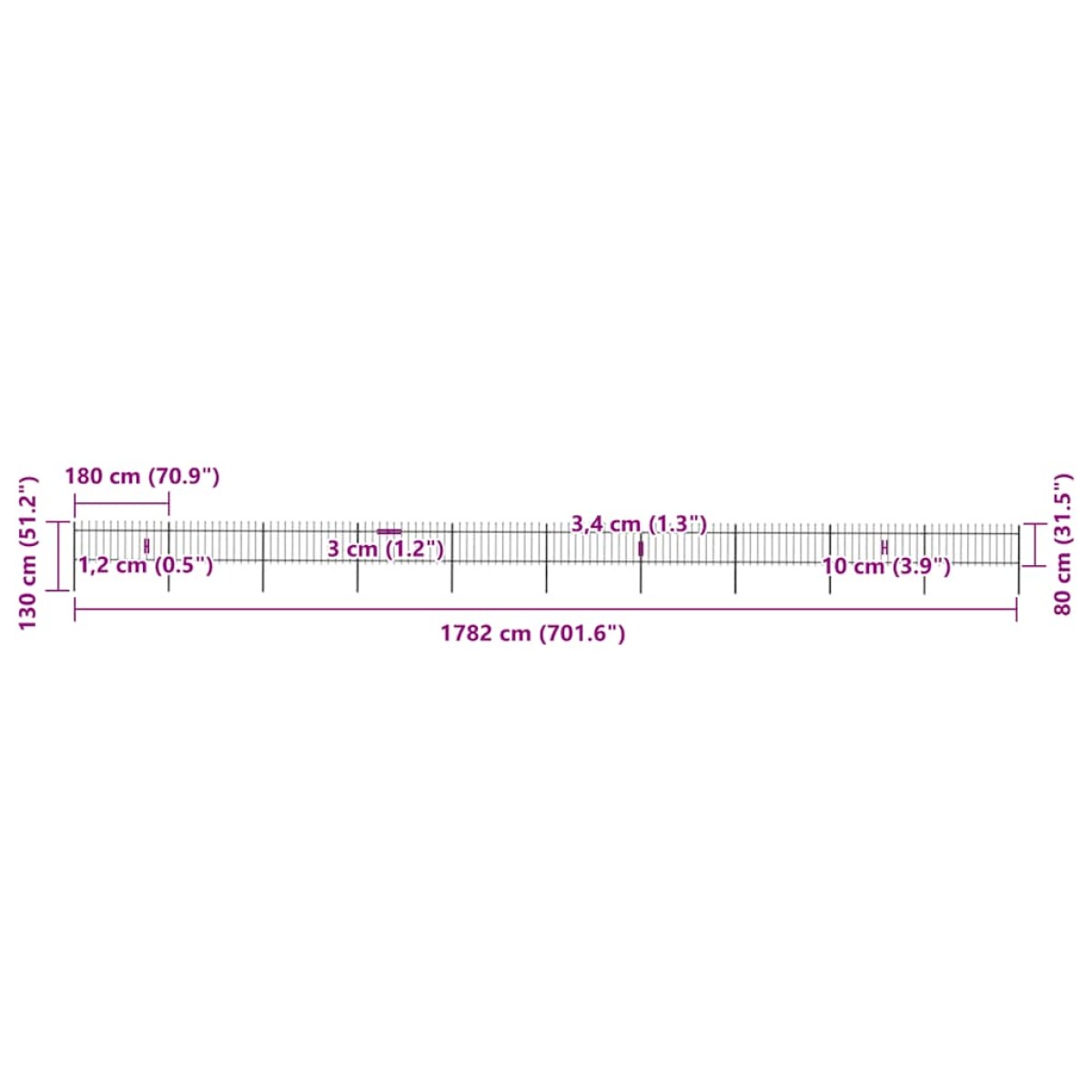 vidaXL Φράχτης Κήπου με Κορυφή Δόρυ από Ατσάλι 1673 x 80 εκ. Μαύρος