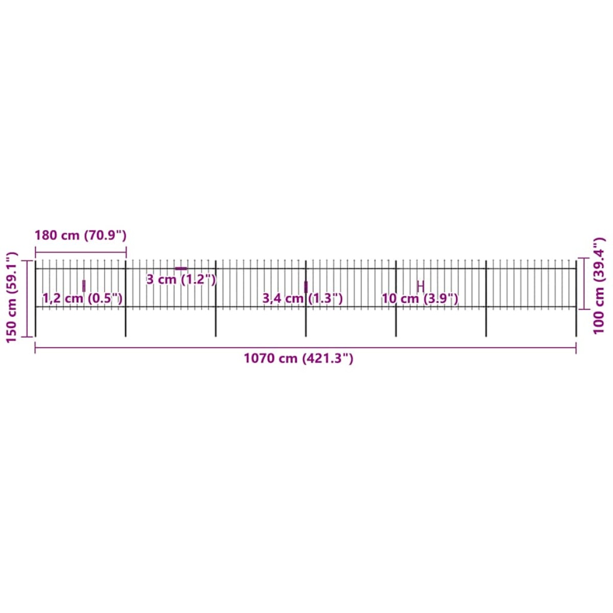 vidaXL Κάγκελα Περίφραξης με Λόγχες Μαύρα 10,2 x 1 μ. από Χάλυβα