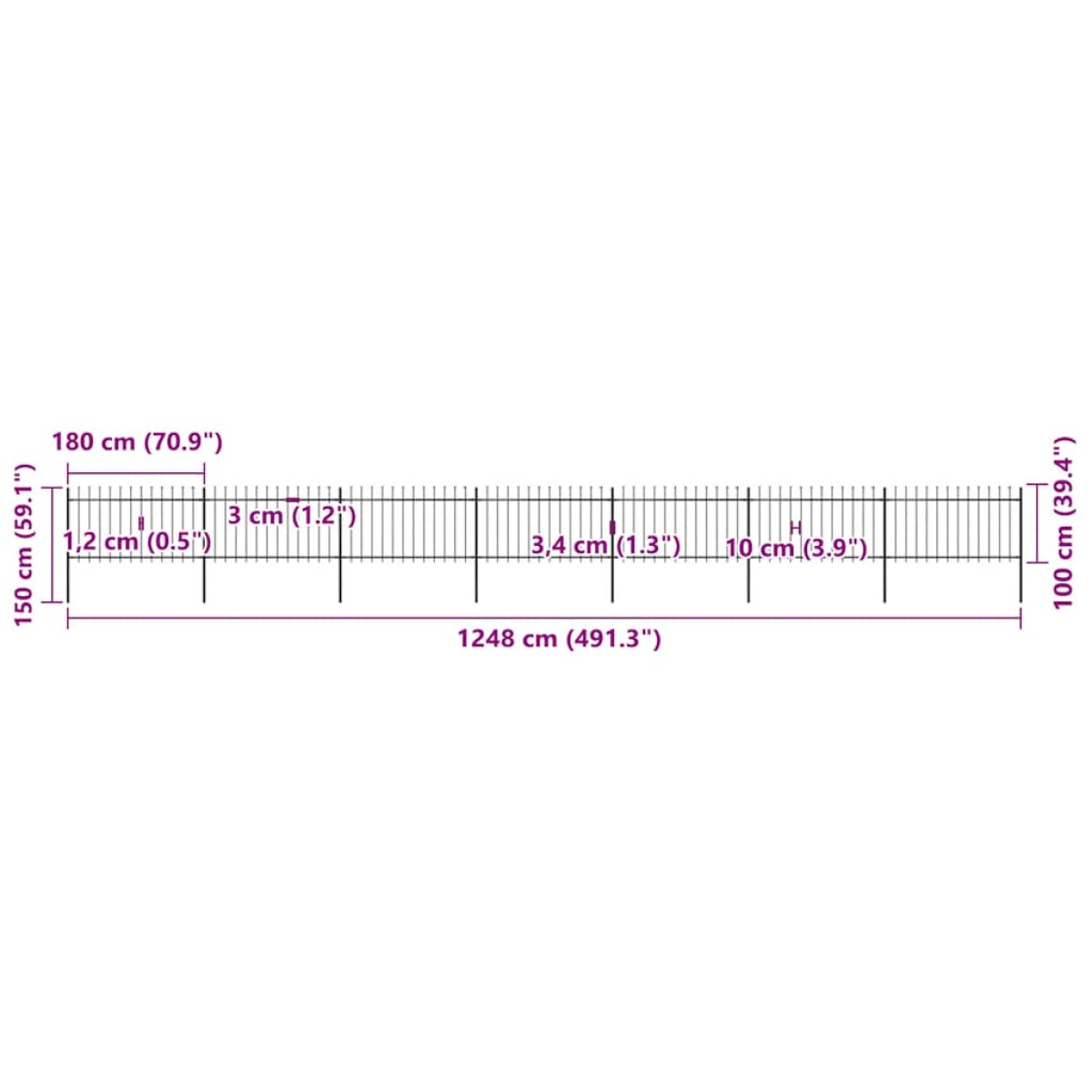 vidaXL Κάγκελα Περίφραξης με Λόγχες Μαύρα 11,9 x 1 μ. από Χάλυβα