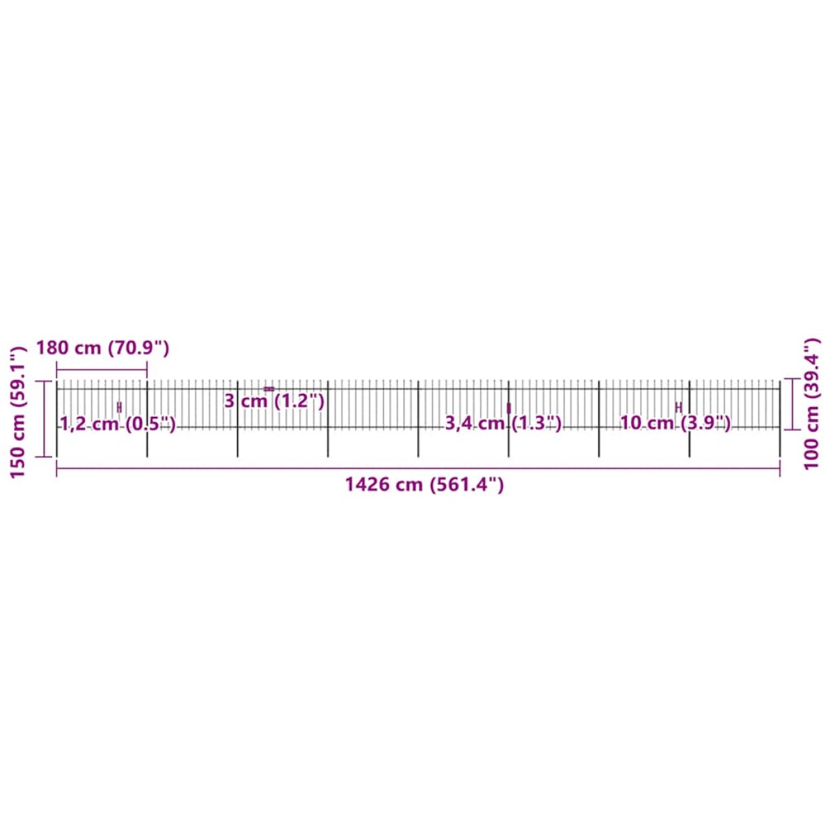 vidaXL Κάγκελα Περίφραξης με Λόγχες Μαύρα 13,6 x 1 μ. από Χάλυβα