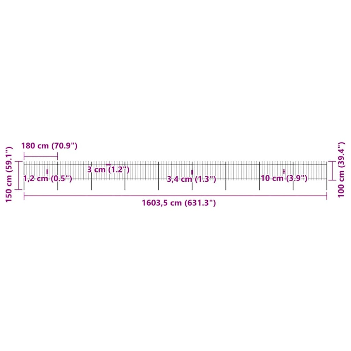 vidaXL Κάγκελα Περίφραξης με Λόγχες Μαύρα 15,3 x 1 μ. από Χάλυβα