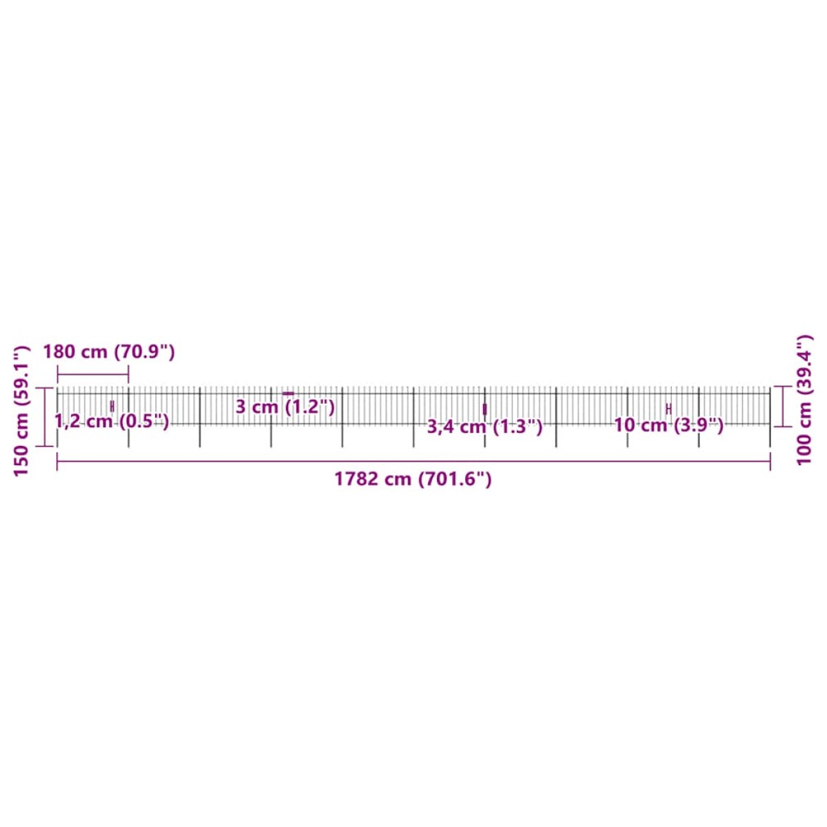 vidaXL Φράχτης Κήπου με Κορυφή Δόρυ από Ατσάλι 1673 x 100 εκ. Μαύρος