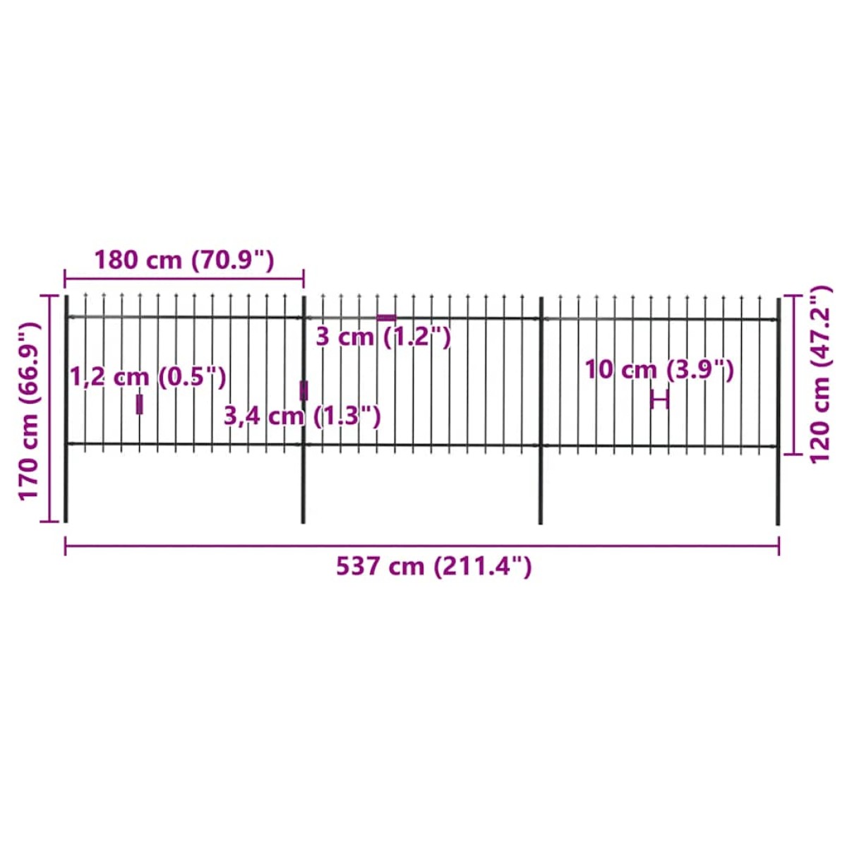 vidaXL Κάγκελα Περίφραξης με Λόγχες Μαύρα 5,1 x 1,2 μ. από Χάλυβα