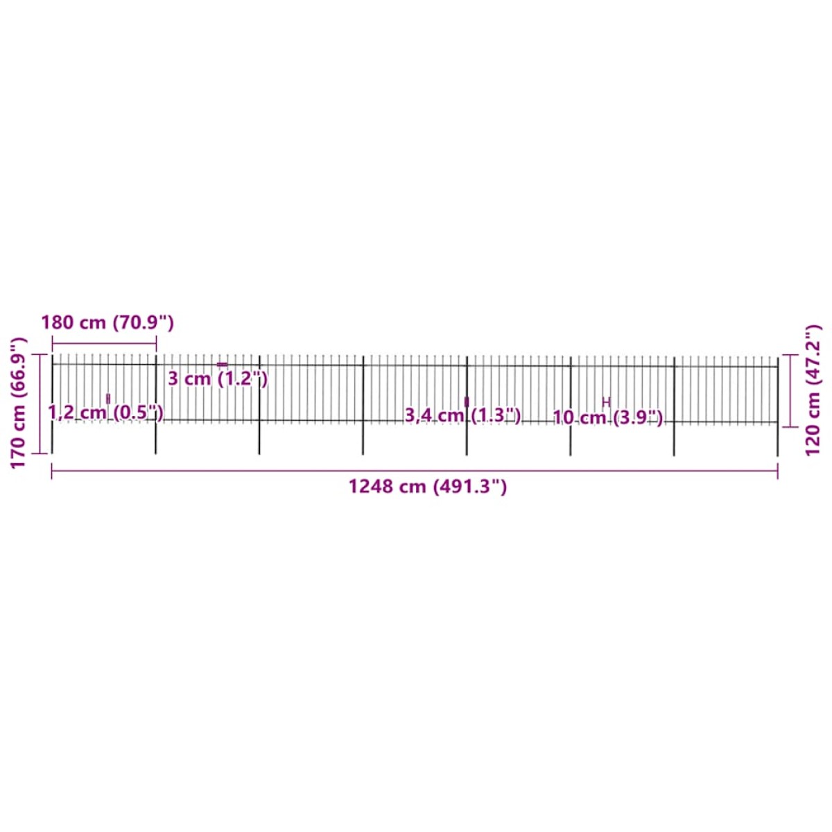vidaXL Κάγκελα Περίφραξης με Λόγχες Μαύρα 11,9 x 1,2 μ. από Χάλυβα