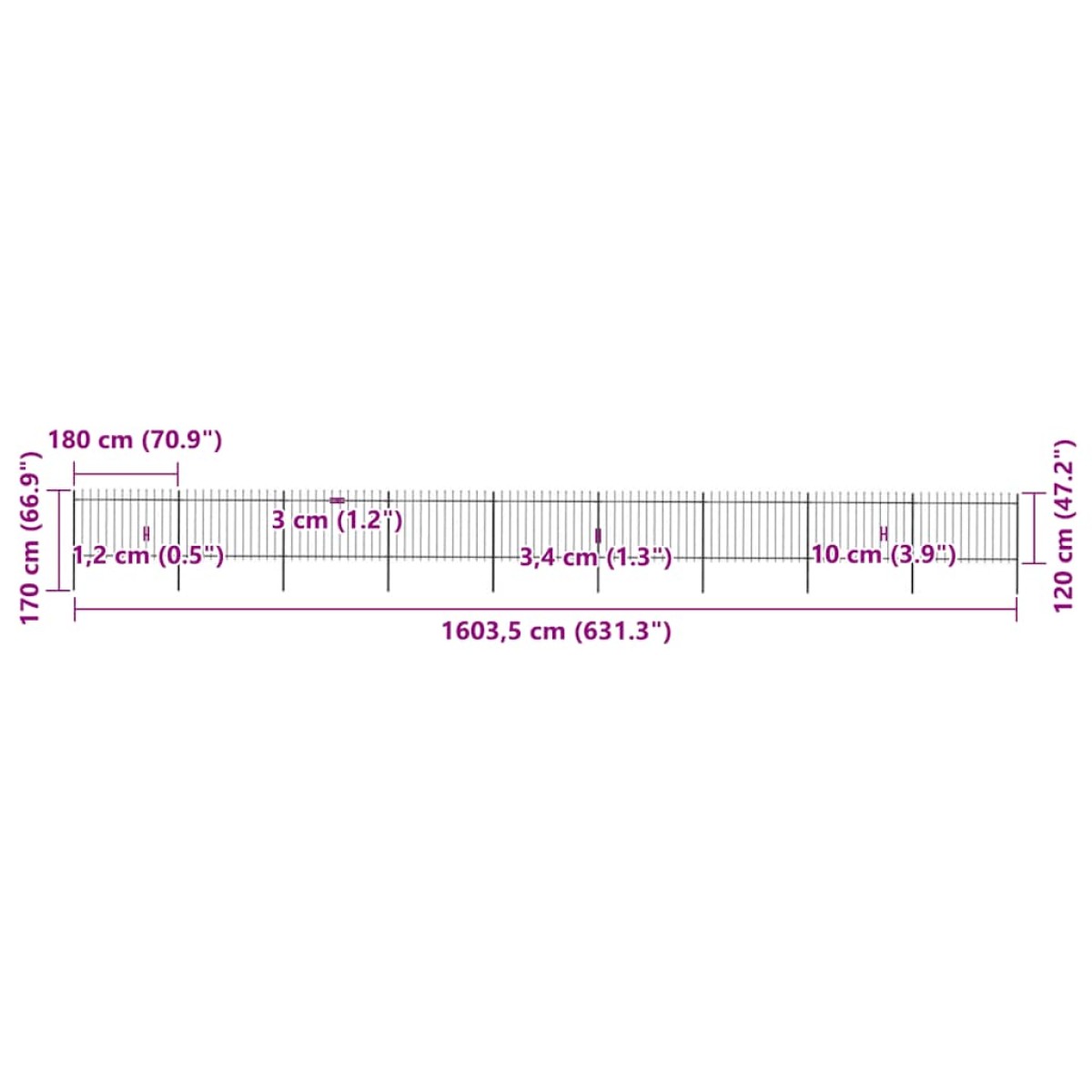 vidaXL Κάγκελα Περίφραξης με Λόγχες Μαύρα 15,3 x 1,2 μ. από Χάλυβα