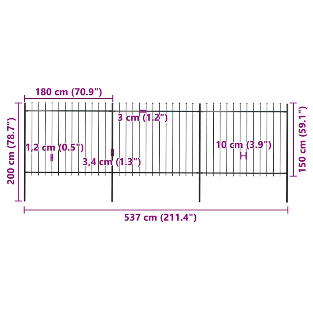 vidaXL Κάγκελα Περίφραξης με Λόγχες Μαύρα 5,1 x 1,5 μ. από Χάλυβα