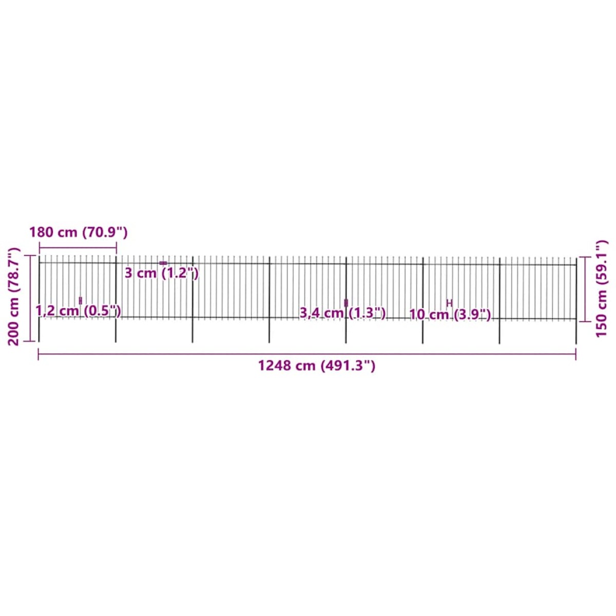 vidaXL Κάγκελα Περίφραξης με Λόγχες Μαύρα 11,9 x 1,5 μ. από Χάλυβα