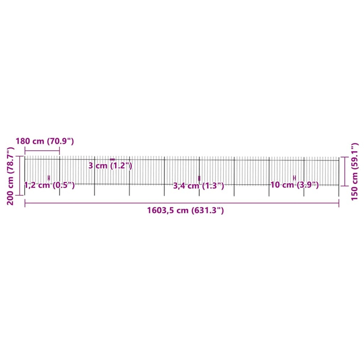 vidaXL Κάγκελα Περίφραξης με Λόγχες Μαύρα 15,3 x 1,5 μ. από Χάλυβα