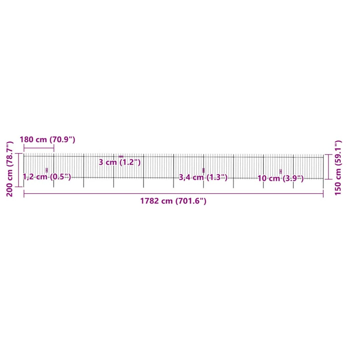 vidaXL Φράχτης Κήπου με Κορυφή Δόρυ από Ατσάλι 1673 x 150 εκ. Μαύρος