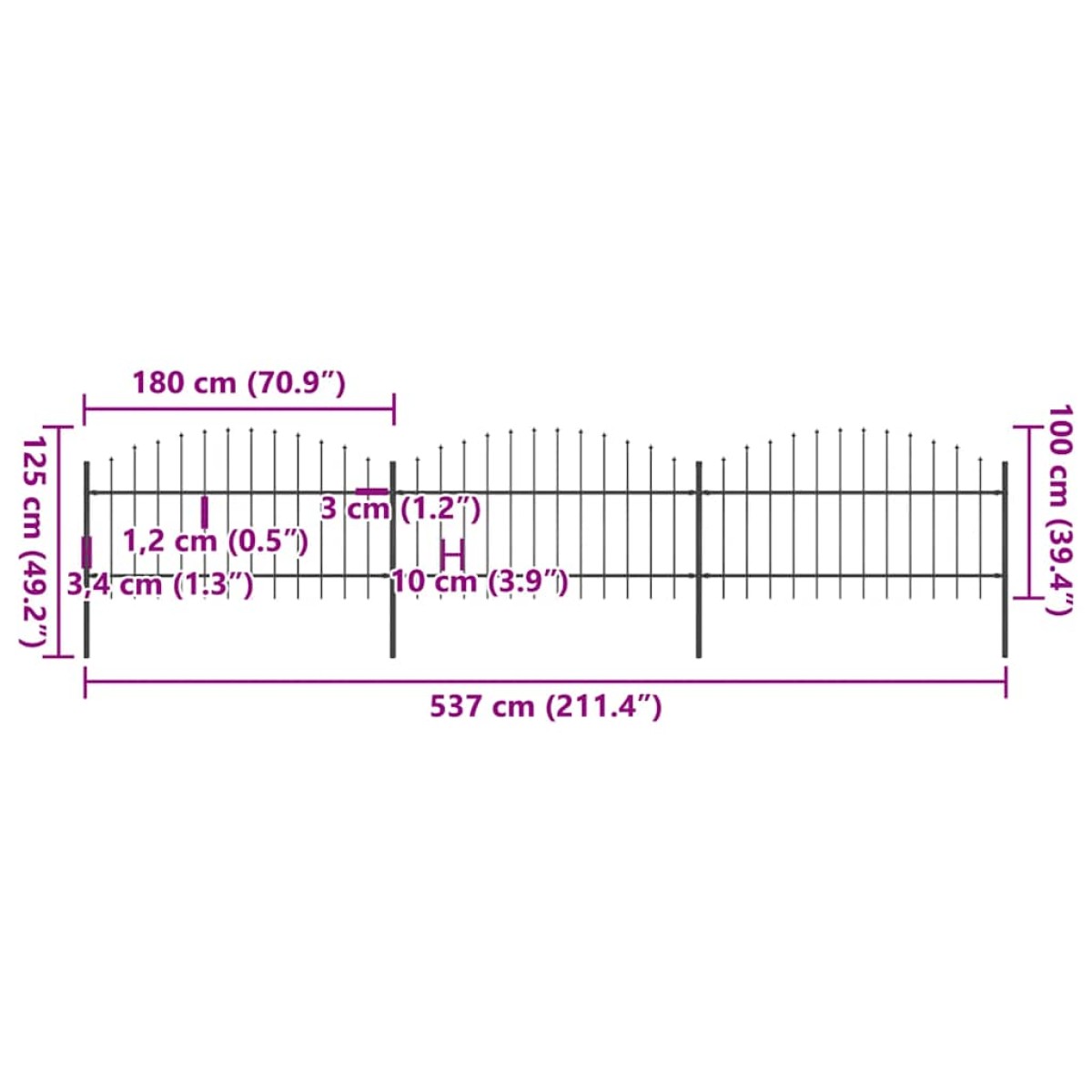 vidaXL Κάγκελα Περίφραξης με Λόγχες Μαύρα (1-1,25) x 5,1 μ. Ατσάλινα