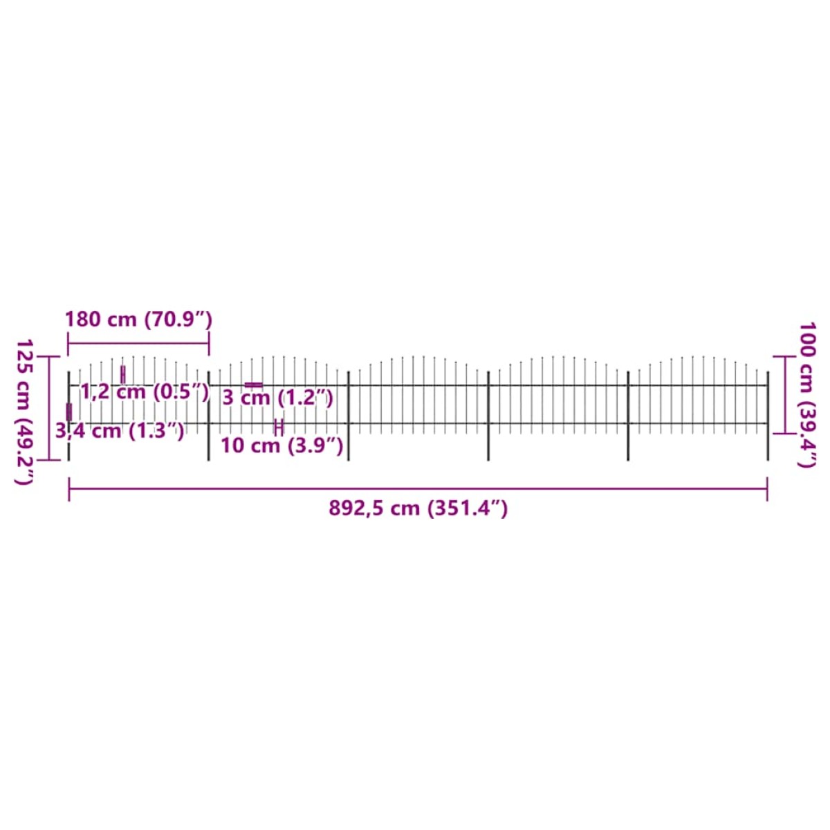 vidaXL Κάγκελα Περίφραξης με Λόγχες Μαύρα (1-1,25) x 8,5 μ. Ατσάλινα