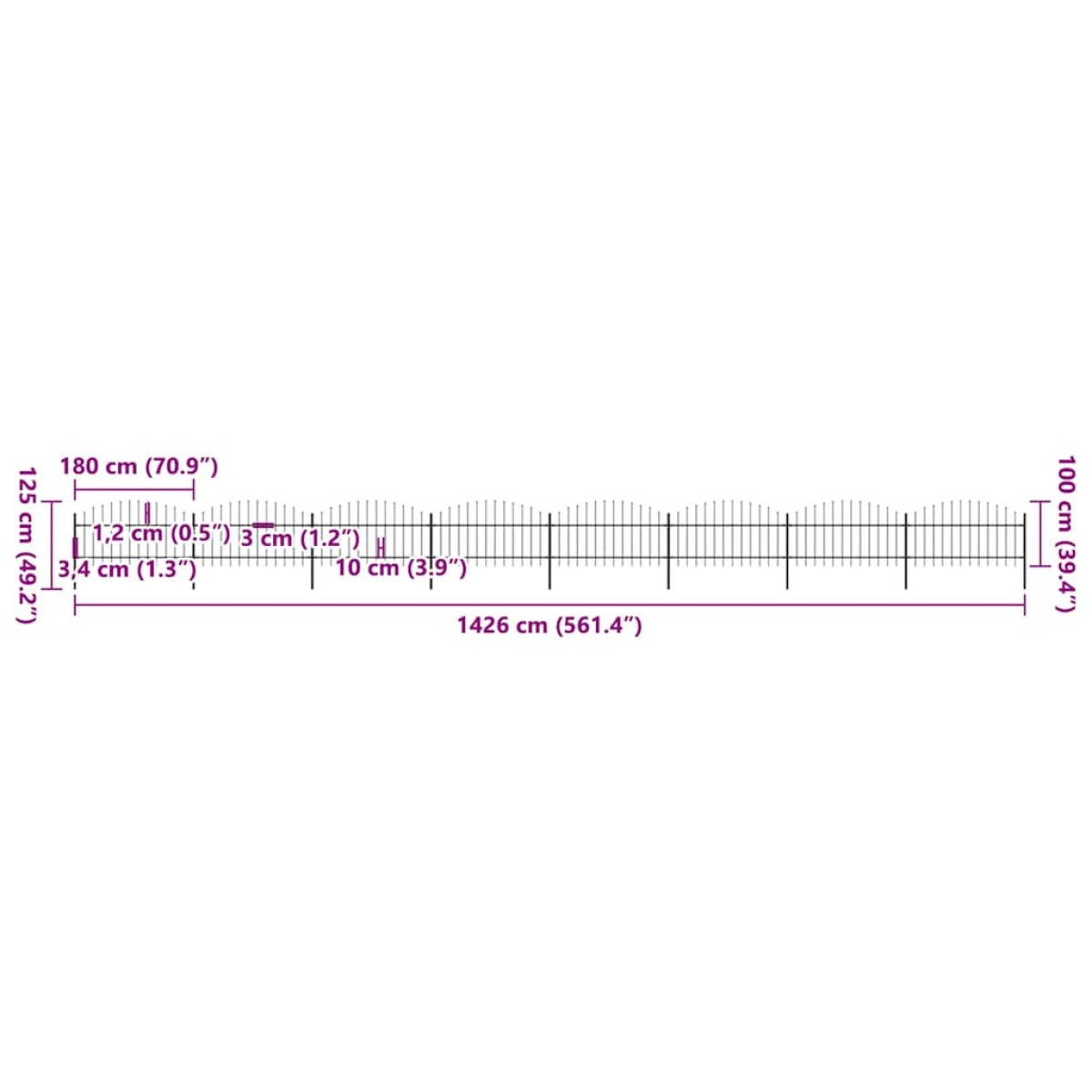 vidaXL Κάγκελα Περίφραξης με Λόγχες Μαύρα (1-1,25) x 13,6 μ. Ατσάλινα