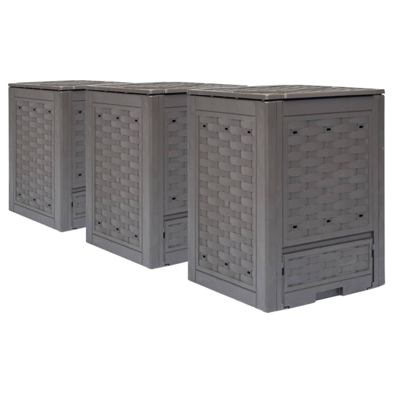 vidaXL Κομποστοποιητές 3 τεμ. Καφέ 60x60x83 εκ. 900 L Πλαστικό Ρατάν