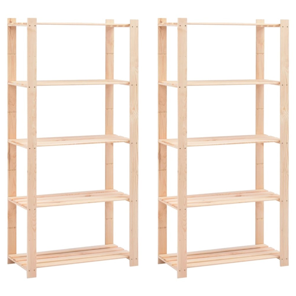 vidaXL Ραφιέρες 5 Επιπέδων 2 τεμ. 250 κ 80x38x170 εκ Μασίφ Ξύλο Πεύκου