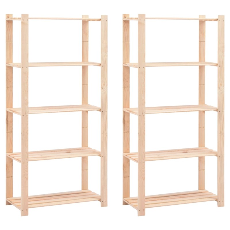 vidaXL Ραφιέρες 5 Επιπέδων 2 τεμ. 250 κ 80x38x170 εκ Μασίφ Ξύλο Πεύκου