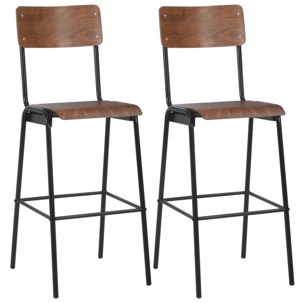vidaXL Σκαμπό Μπαρ 2 τεμ. Καφέ από Μασίφ Κόντρα Πλακέ και Ατσάλι