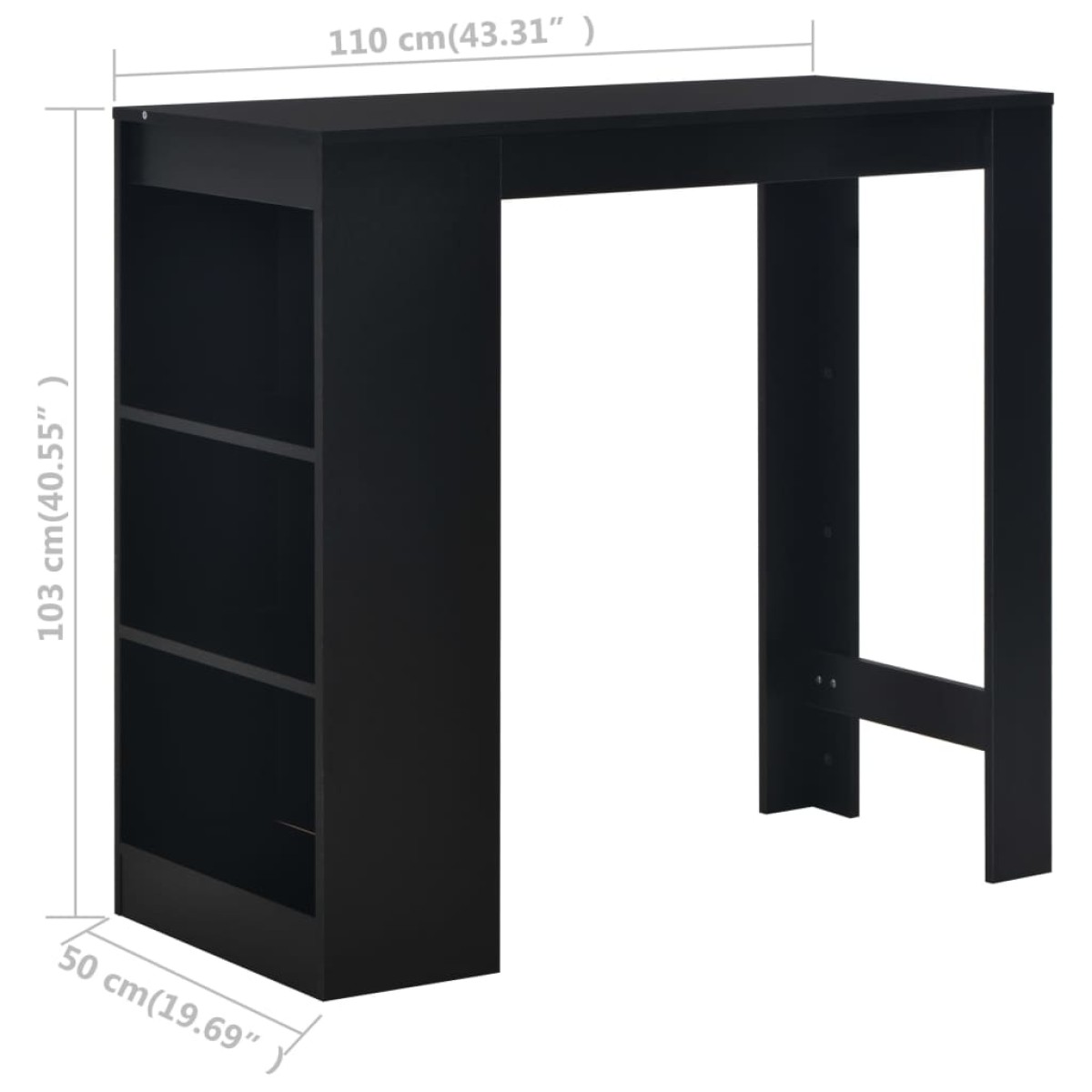 vidaXL Τραπέζι Μπαρ με Ράφια Μαύρο 110 x 50 x 103 εκ.