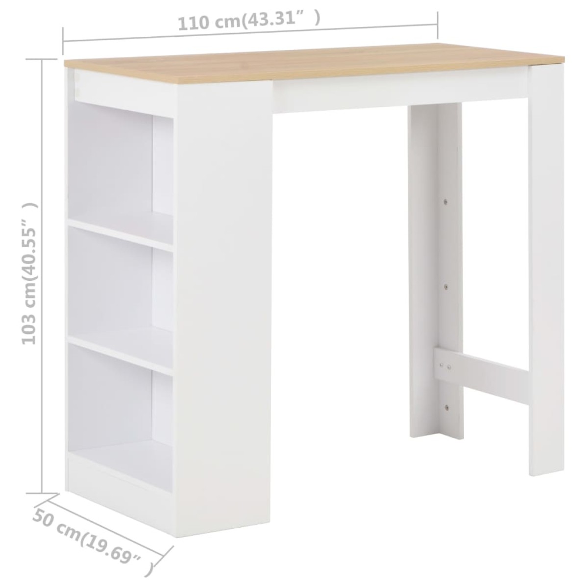 vidaXL Τραπέζι Μπαρ με Ράφια Λευκό 110 x 50 x 103 εκ.