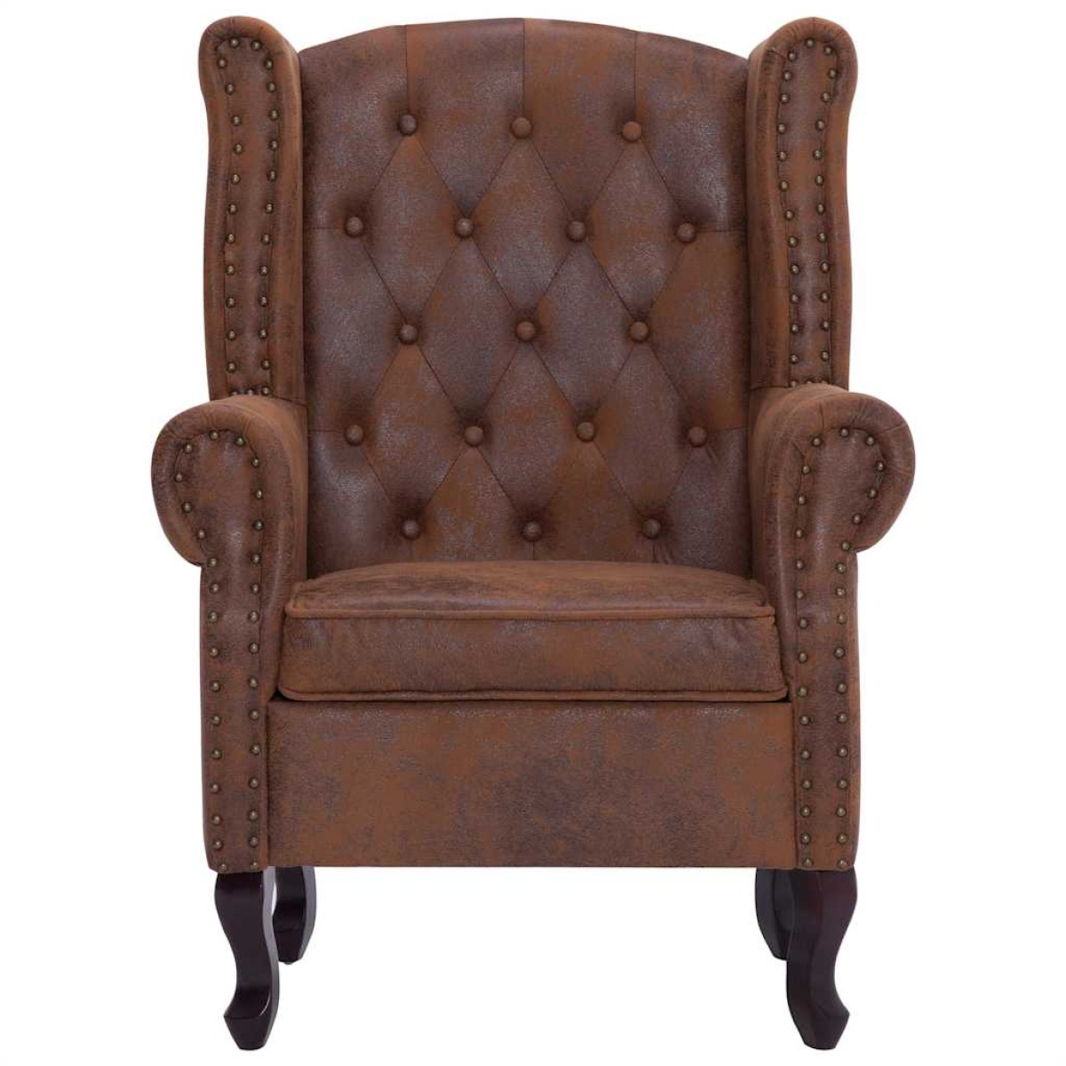 vidaXL Πολυθρόνα Chesterfield με Υποπόδιο Καφέ από Συνθετικό Καστόρι