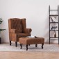 vidaXL Πολυθρόνα Chesterfield με Υποπόδιο Καφέ από Συνθετικό Καστόρι