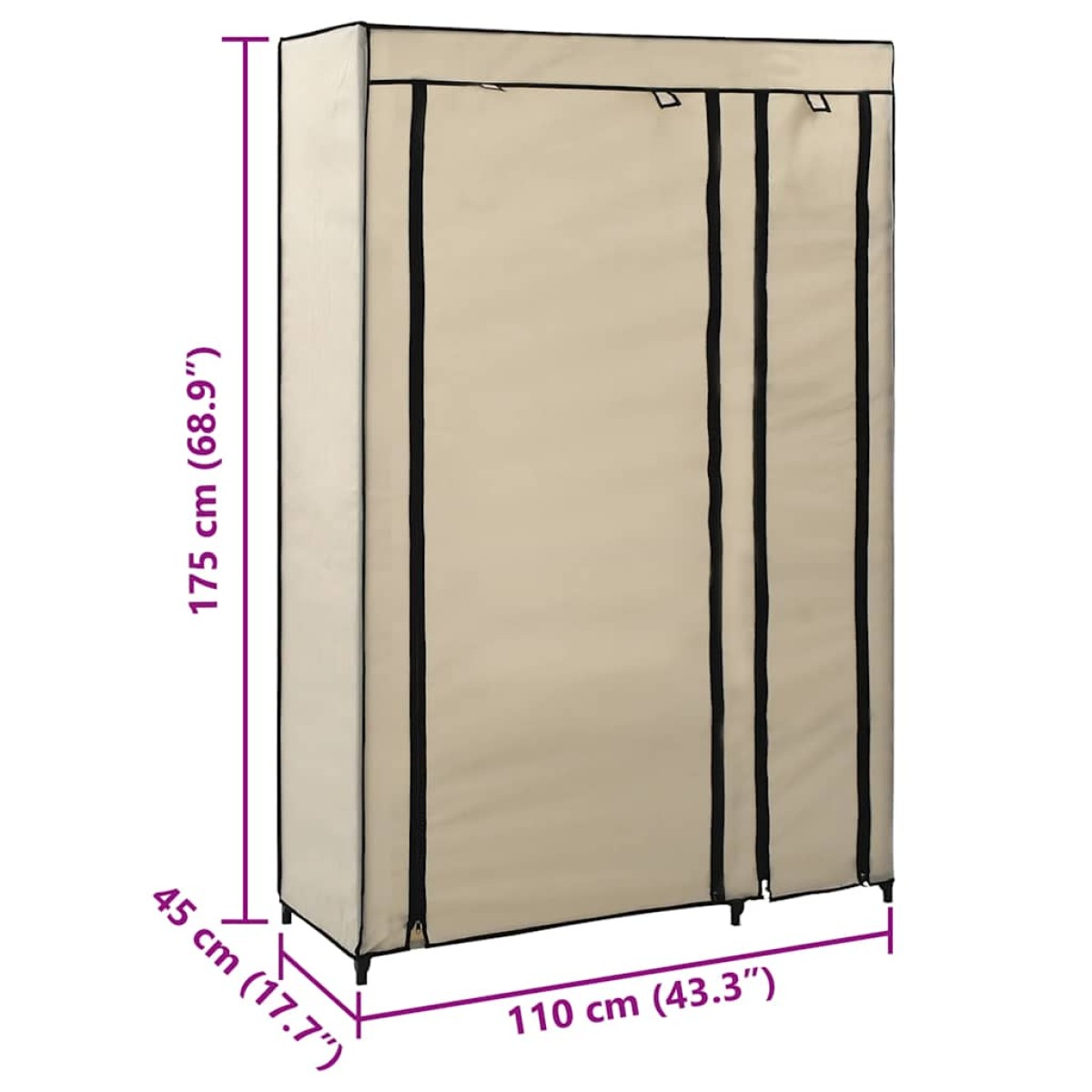 vidaXL Ντουλάπα Αναδιπλούμενη Κρεμ 110 x 45 x 175 εκ. Υφασμάτινη