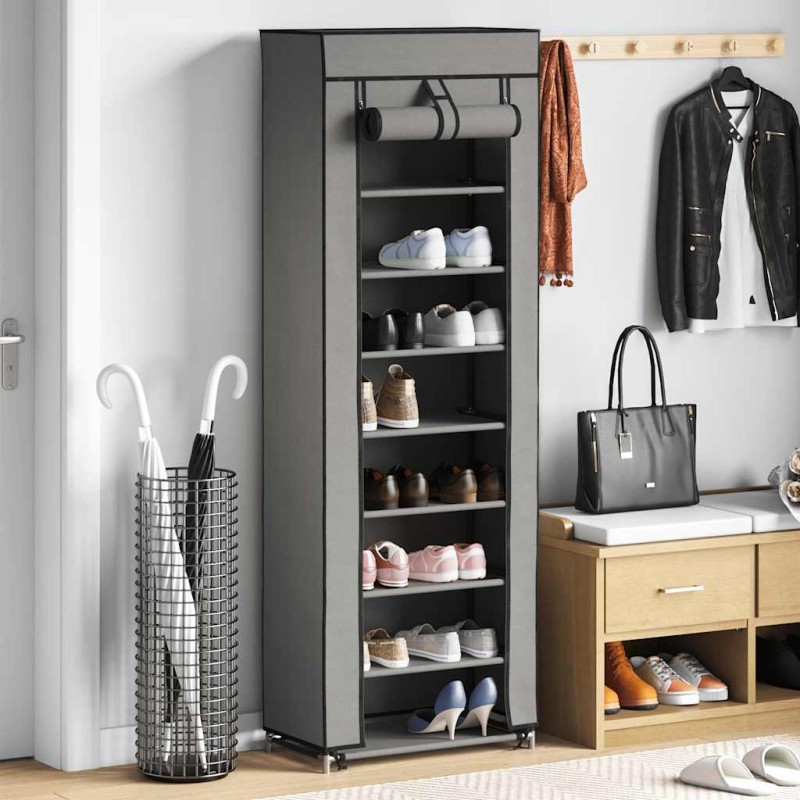 vidaXL Παπουτσοθήκη με Κάλυμμα Γκρι 57 x 29 x 162 εκ. Υφασμάτινη