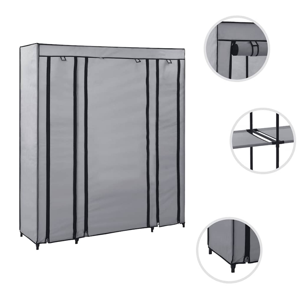 vidaXL Ντουλάπα με Ράφια / Σωλήνες Γκρι 150x45x176 εκ. Υφασμάτινη