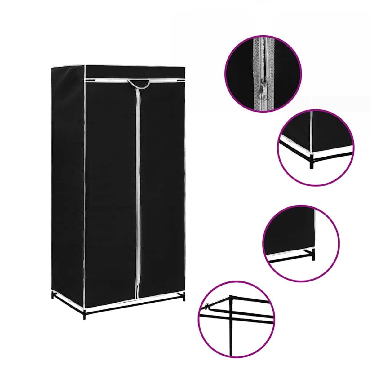282437 vidaXL Wardrobe Black 75x50x160 cm