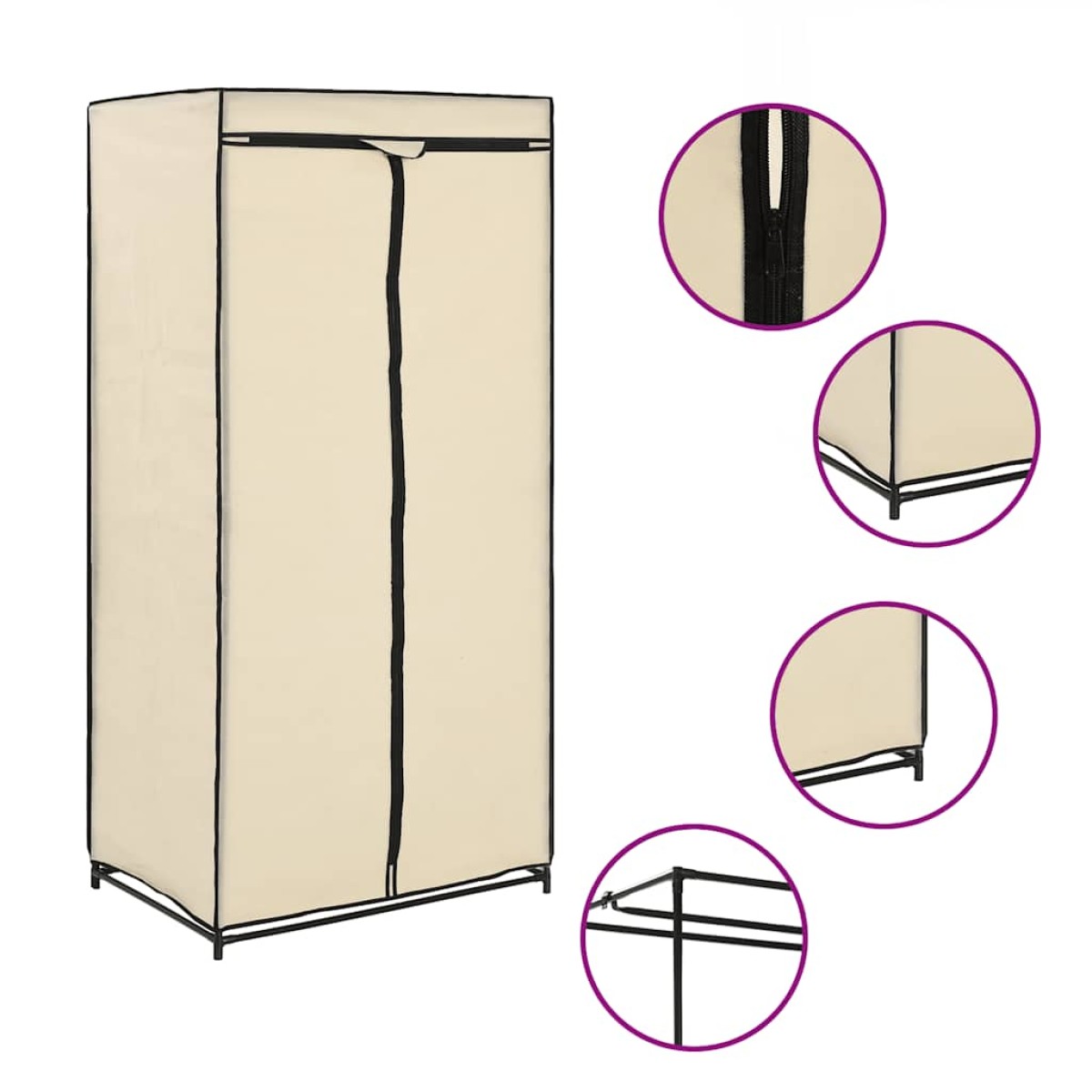 282439 vidaXL Wardrobe Cream 75x50x160 cm