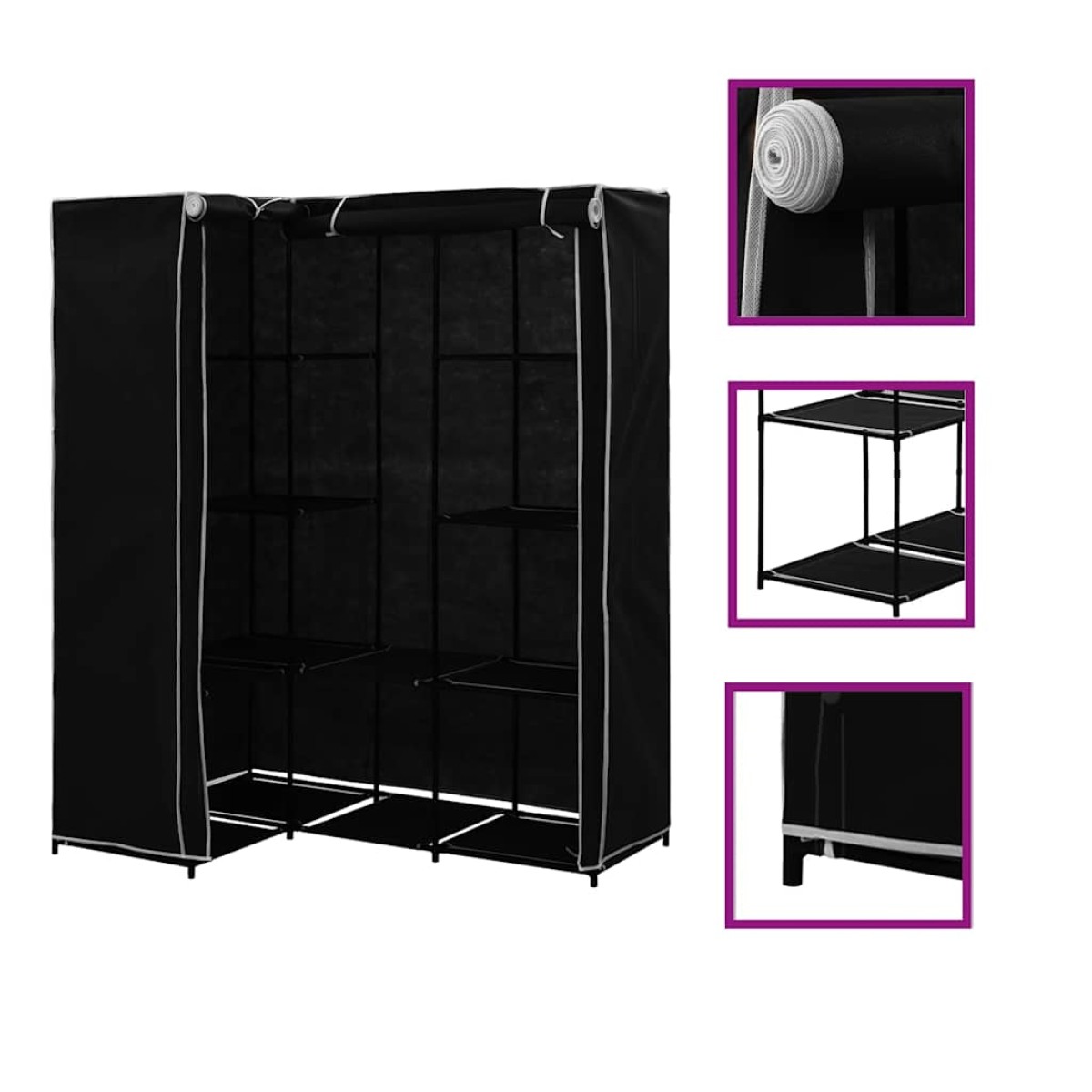 282449 vidaXL Corner Wardrobe Black 130x87x169 cm