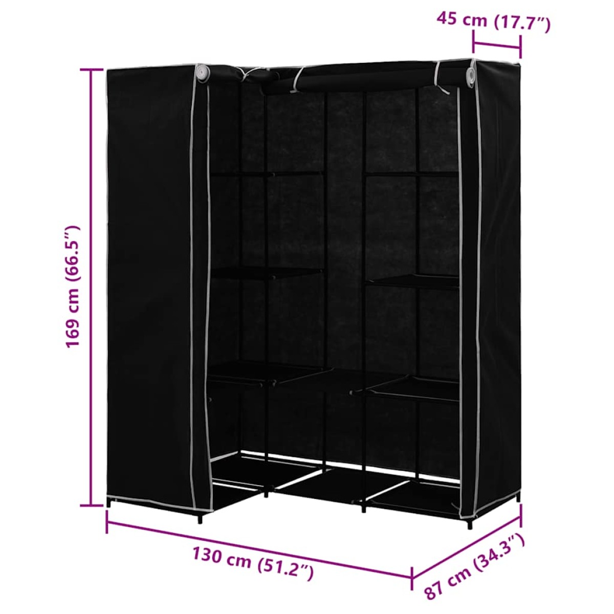 282449 vidaXL Corner Wardrobe Black 130x87x169 cm