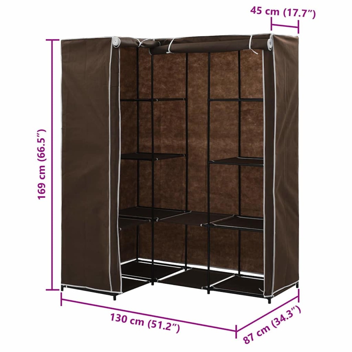 282450 vidaXL Corner Wardrobe Brown 130x87x169 cm
