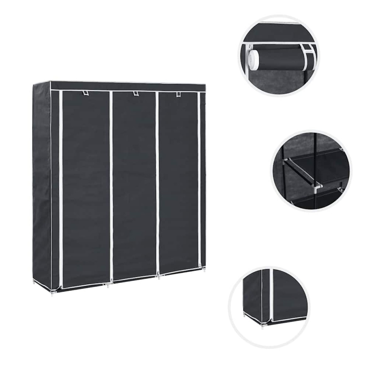 282453 vidaXL Wardrobe with Compartments and Rods Black 150x45x175 cm Fabric