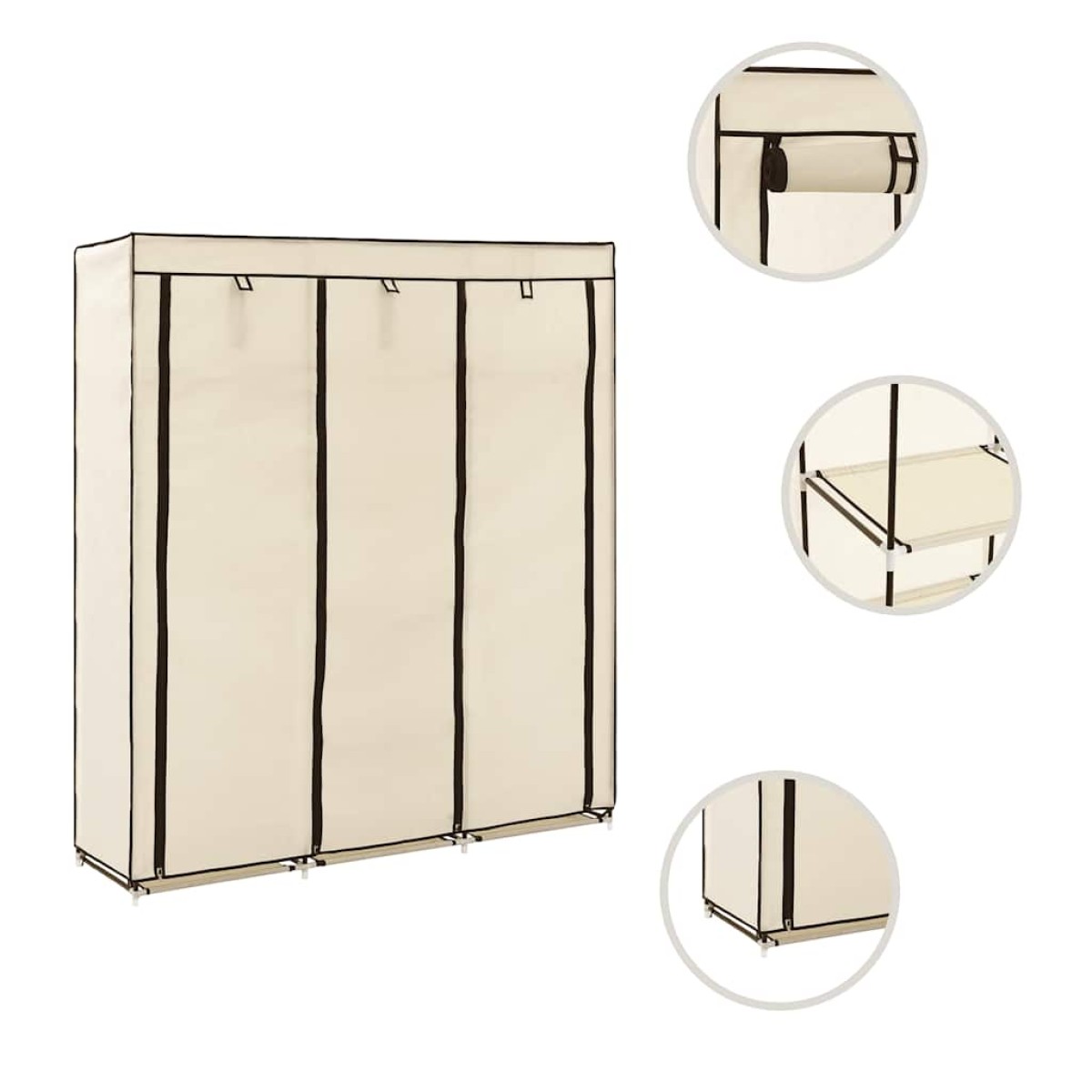 282455 vidaXL Wardrobe with Compartments and Rods Cream 150x45x175 cm Fabric