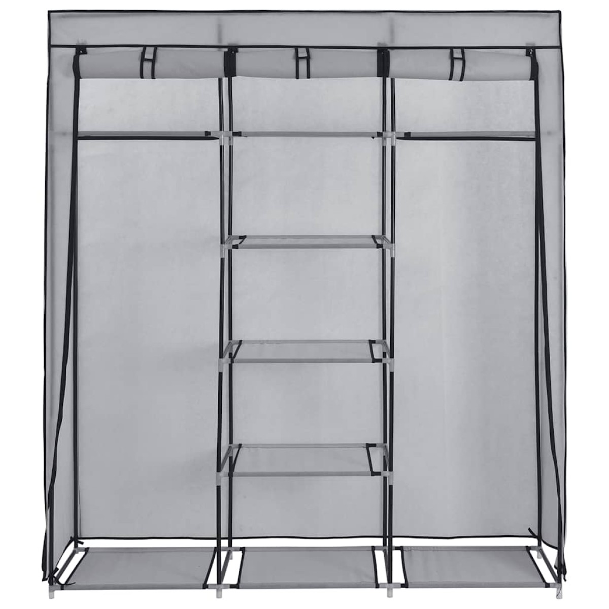 282456 vidaXL Wardrobe with Compartments and Rods Grey 150x45x175 cm Fabric