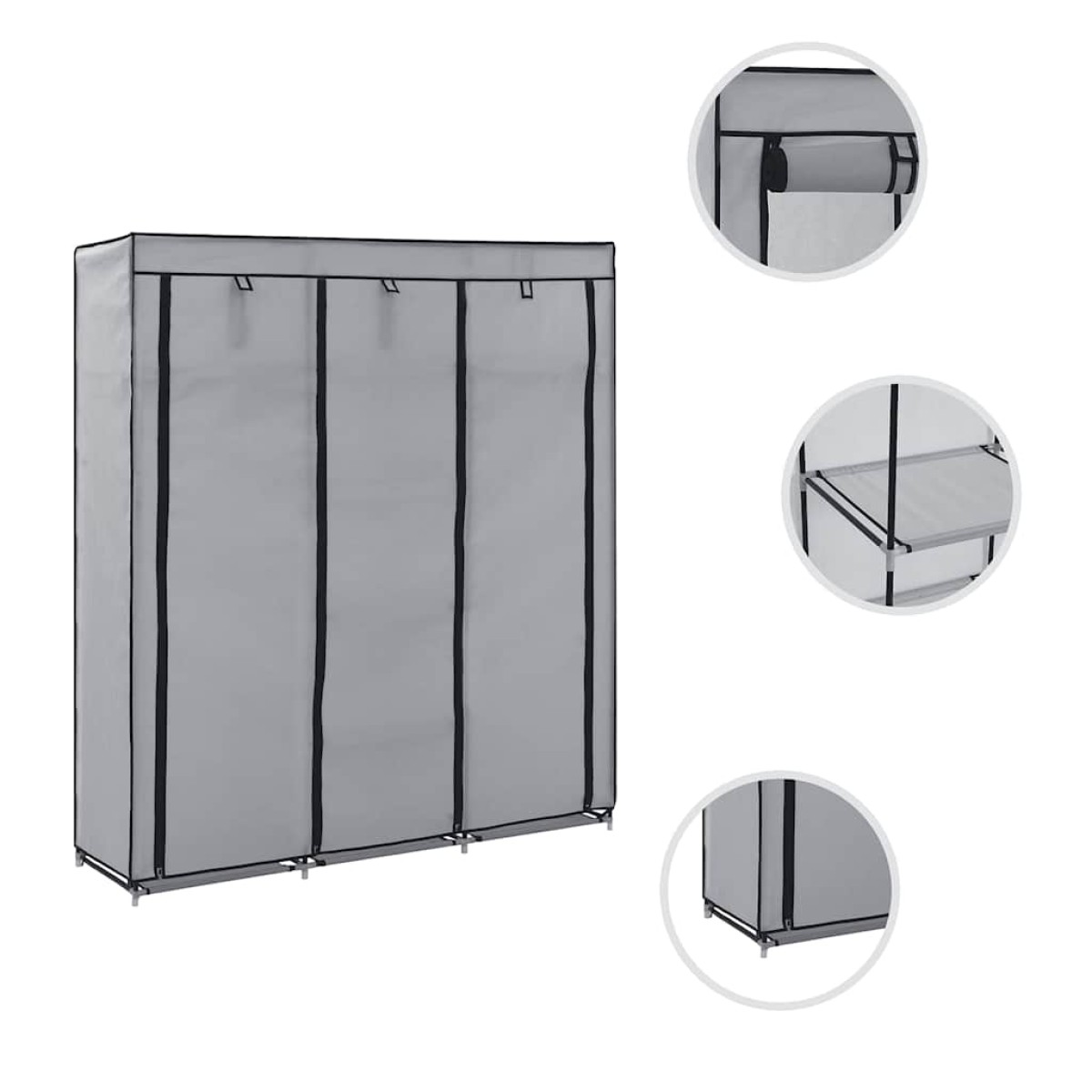 282456 vidaXL Wardrobe with Compartments and Rods Grey 150x45x175 cm Fabric