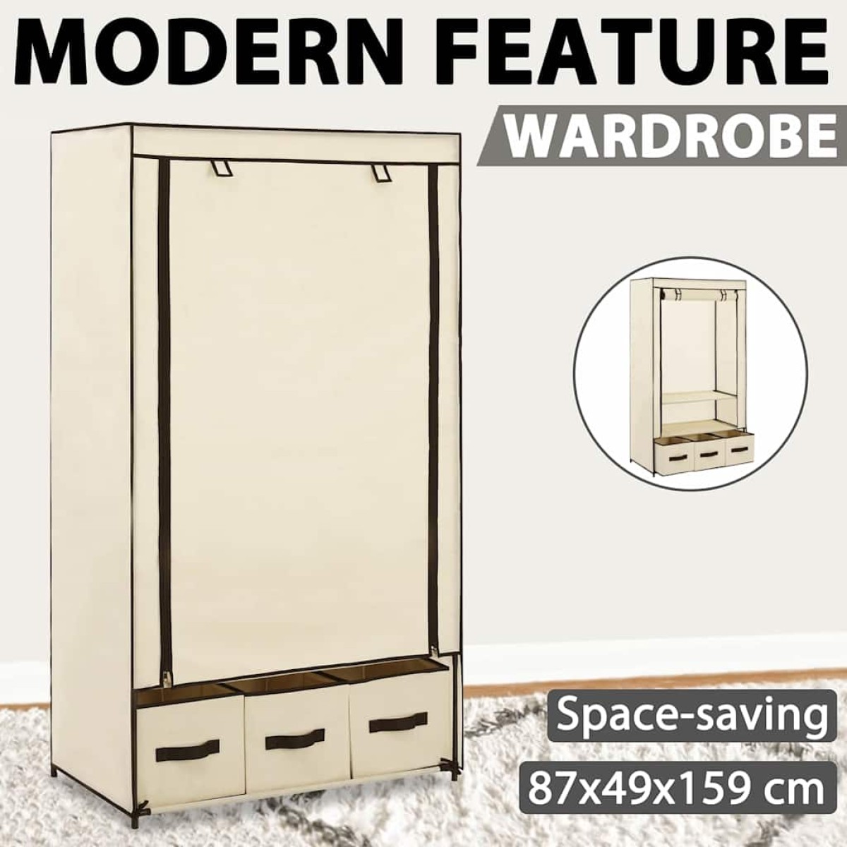 282459 vidaXL Wardrobe Cream 87x49x159 cm Fabric